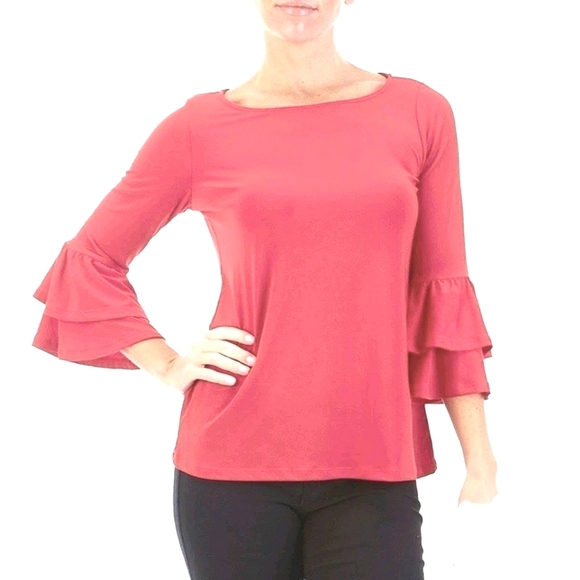 Faith & Joy Pink Ruffle Sleeve Knit Top Size Small - Picture 1 of 8